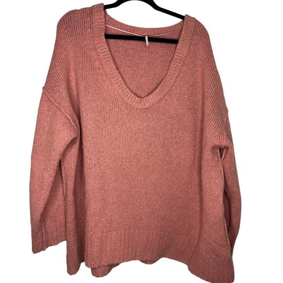 Free People Oversized Sweater Women's Size Large Dusty Rose Pink Scoop Neck - Picture 1 of 6